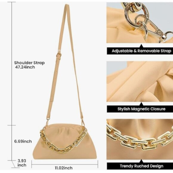 Faux Leather Dumpling Clutch with Chain Link Strap - Picture 12 of 12